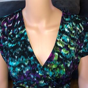Evan Picone multicolor fitted V-neck blouse.